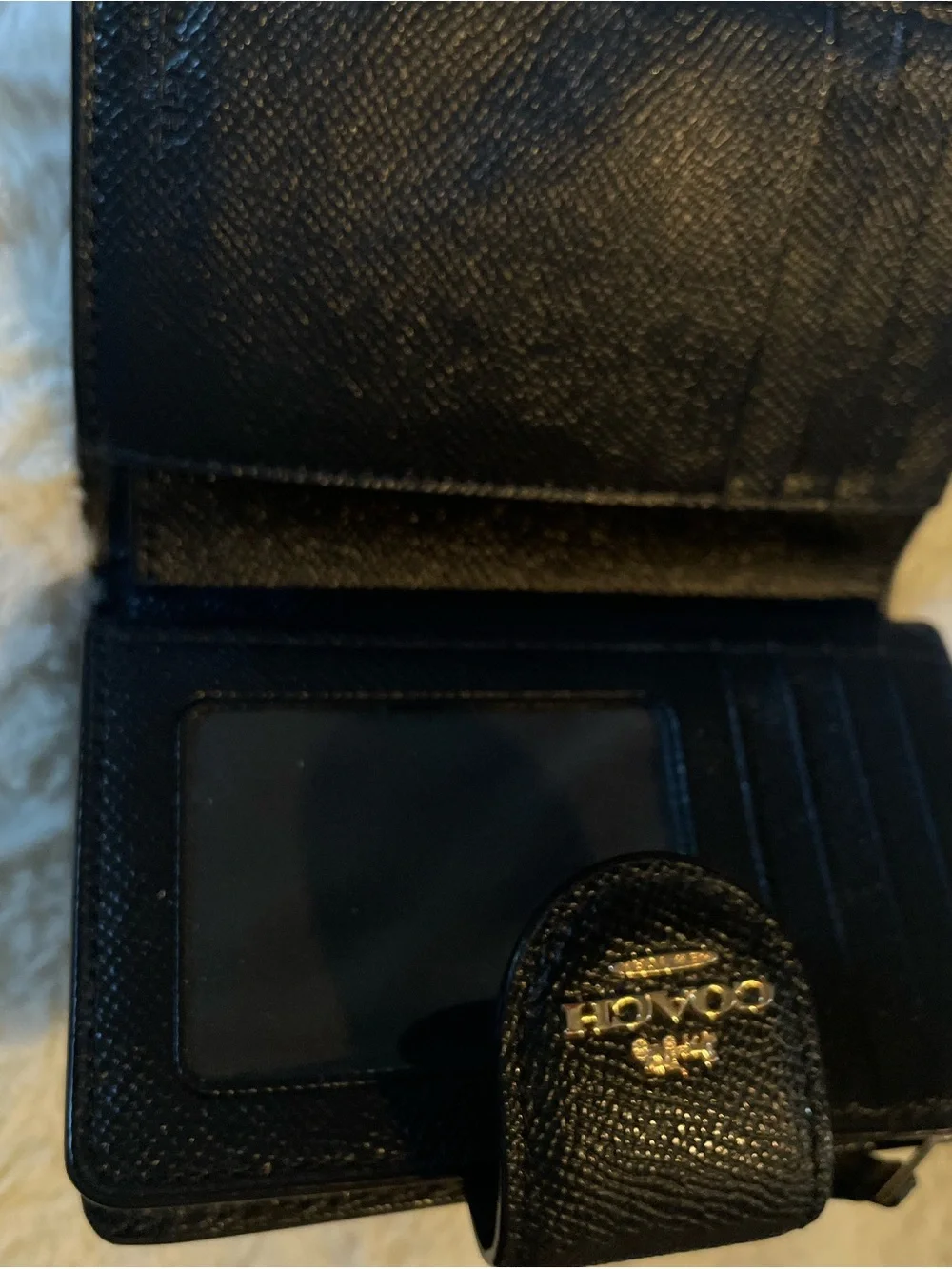 Coach Black Saffiano Leather Phone Wallet with Gold Logo